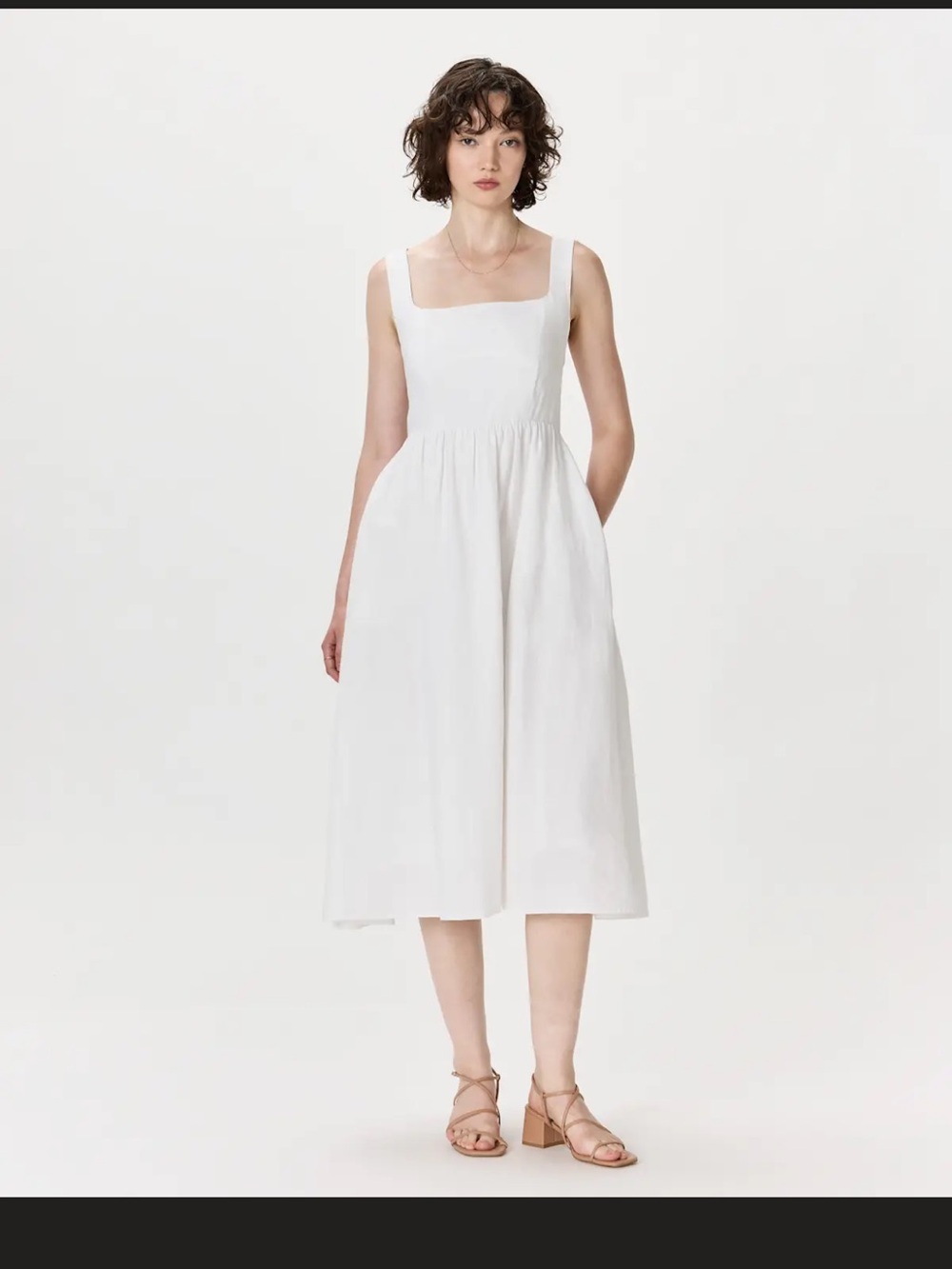 Quince 100% White European Linen Fit & Flare Dress Classic cottagecore Romantic